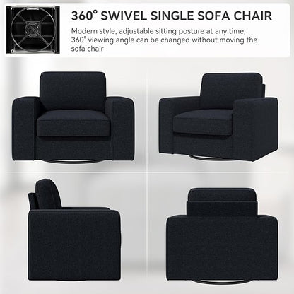 360 Rotation Swivel Accent Chair, FSC Certified 36'' Width Extra Wide Mid-Century Modern Armchair 1 pcs for Living Room, Bedroom, Office, Black