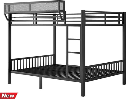 Higher Quality & Stronger Metal Queen Over Queen Bunk Bed, Thickened Heavy Duty More Stable Safer Black Steel Bunkbed Bunk Queen Bed (Easier to Assemble) (Queen Over Queen)