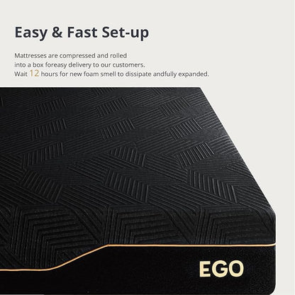 EGOHOME 14 Inch Queen Memory Foam Mattress for Back Pain, Cooling Copper Gel Bed in a Box, Foam Made in USA, CertiPUR-US Certified, Therapeutic Medium Firm, 60x80x14 Black