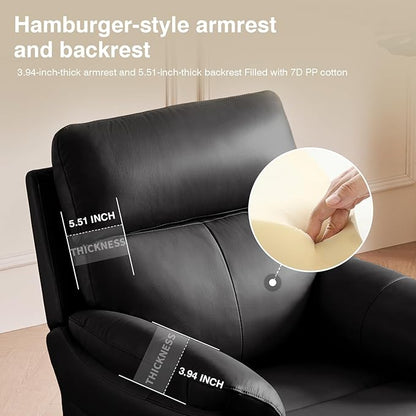 AIRSKY Genuine Leather Recliner Chair, Top Grain Leather, Italian Water-Washing Process, Recliner Chairs for Adults, Single Sofas for Living Room, Theater Seating, Bedroom. R1, Black