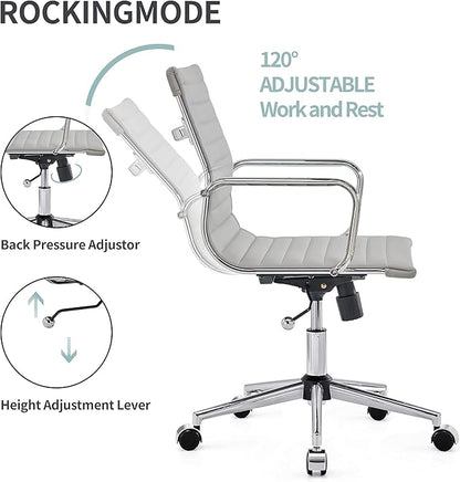 Gray Office Chair Ergonomic Computer Desk Chairs Executive Conference Room Chair Leather Modern Home Office Chair for Desk Mid Back Adjustable Swivel Chairs with Lumbar Support(Gray)…