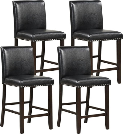 COSTWAY Bar Stools Set of 4, 25.5” PVC Leather Armless Counter Height Chair with Back, Kitchen Island Breakfast Chair for Dining Room, Party Room & Restaurant (4, Black)