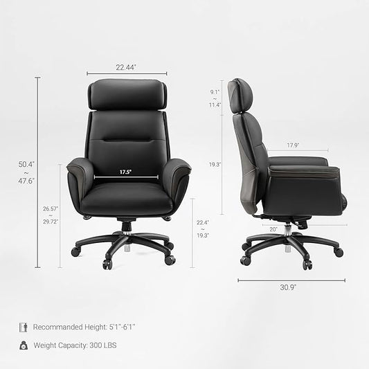 EUREKA ERGONOMIC Royal Ergonomic Office Chair Executive Desk Chair, Microfiber Leather High Back Executive Chair Comfy Ergonomic 360° Swivel with Lumbar for Home Workshop- Black