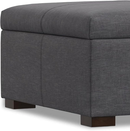 SIMPLIHOME Gabbie 36 inch Wide Contemporary Square Square Coffee Table Storage Ottoman in Slate Grey Polyester Linen, Assembled, for The Living Room, Entryway and Family Room