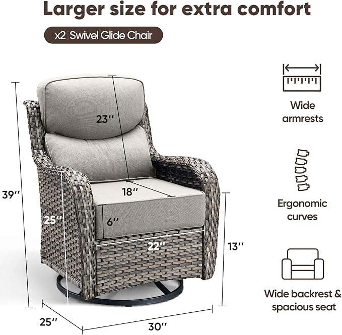 Swivel Patio Chairs Set of 2 with 6" Thick Cushion - Wicker Outdoor Swivel Rocker Patio Chairs, High Back Comfortable Outdoor Glider Chairs 360° Rotation Glider Gray Wicker - Beige Cushion