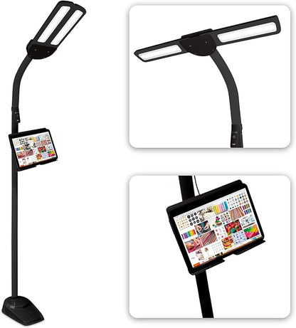 Ottlite Dual Shade LED Standing Floor Lamp with Adjustable Stand - Wide Range of Illumination with Built-in 2.1A USB Charging Port and Flexible Neck - 4 Brightness Settings for Reading & Studying