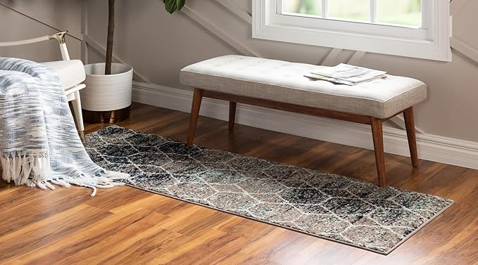 Unique Loom Trellis Frieze Collection Area Rug - Geometric (2' x 10' Runner, Blue Multi/ Ivory)