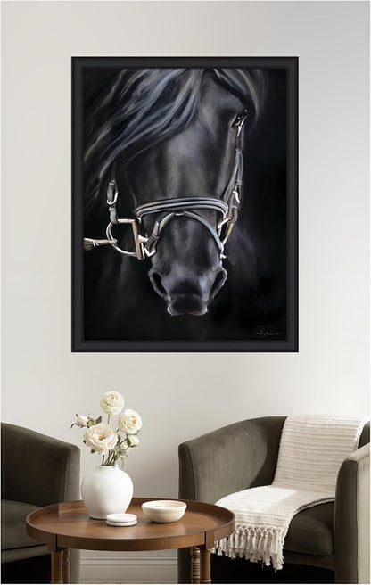 Kate and Laurel Framed Wall Art Print Ebony Splendor by Mary Sparrow, 33 x 43, Oliver Black Narrow Frame, Traditional, Animal Art for Wall Decor