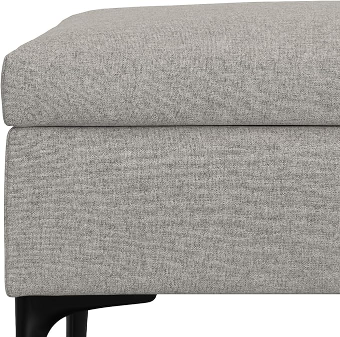 SIMPLIHOME Rebecca 48 inch Wide Mid Century Modern Rectangle Large Coffee Table Storage Ottoman with Lift up Lid in Cloud Grey Polyester , Assembled, For the Living Room, Entryway and Family Room