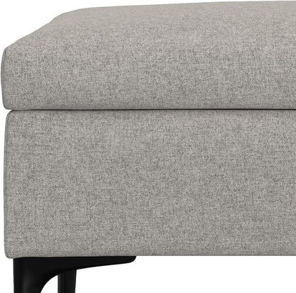 SIMPLIHOME Rebecca 48 inch Wide Mid Century Modern Rectangle Large Coffee Table Storage Ottoman with Lift up Lid in Cloud Grey Polyester , Assembled, For the Living Room, Entryway and Family Room