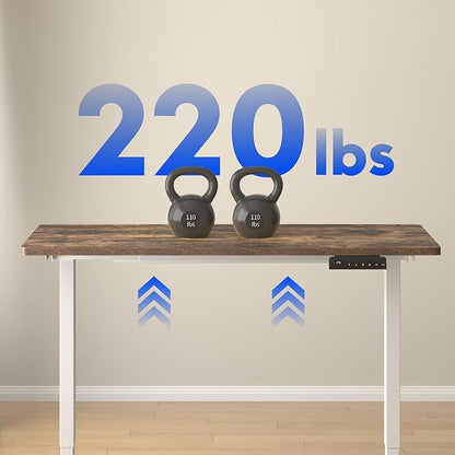 FLEXISPOT E3 Dual Motor Electric Standing Desk 55x28 Inch Whole-Piece Board Height Adjustable Electric Sit Stand Desk (White Frame + Special Walnut Desktop, 2 Packages)