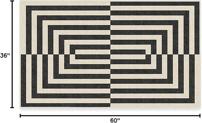 RUGGABLE x Jonathan Adler Machine Washable Modern Area Rug – Op Art Charcoal 3x5, Stain-Resistant, Non-Slip – Small Rugs for Living Room, Bedroom, Hallway, Entryway & Office–with Cushioned Pad