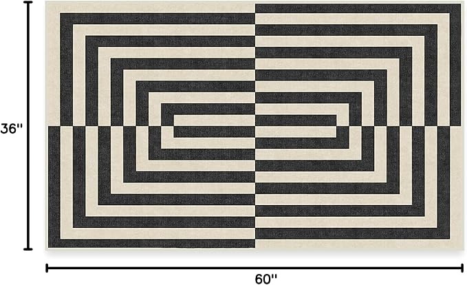 RUGGABLE x Jonathan Adler Machine Washable Modern Area Rug – Op Art Charcoal 3x5, Stain-Resistant, Non-Slip – Small Rugs for Living Room, Bedroom, Hallway, Entryway & Office–with Standard Pad