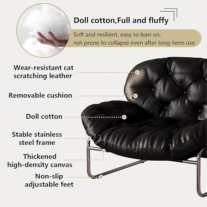 Thick Cushioned Recliner Sofa, Lazy Chair with Upholstery and Footrest, for Living Room, Bedroom, Dorm Black A