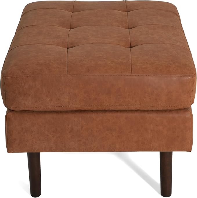 Christopher Knight Home Alcott Leather Ottoman Foot Rest, Upholstered Foot Stools Pouf Ottoman, Sofa Foot Rest for Living Room, Modern Coffee Table, Entryway Rectangle Small Footstool, Reddish Brown