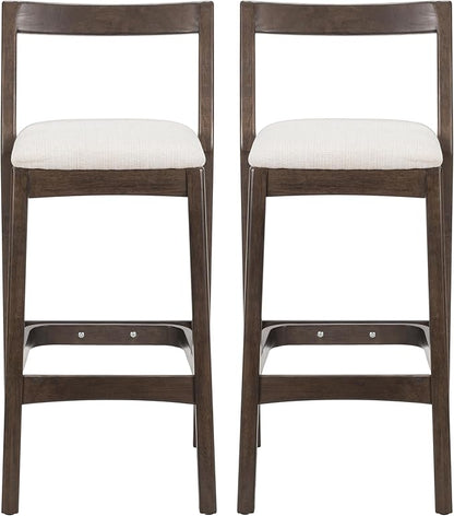 Christopher Knight Home Yone Counter Height Bar Stools Set of 2, Comfy Fabric Upholstered Bar Stool for Kitchen Island, Wooden Dining Room Chair, Barstools with Footrest/Backrest, Beige + Dark Brown