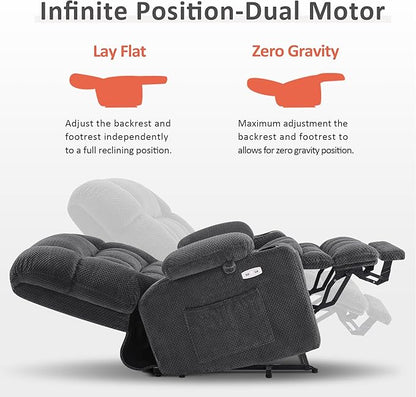 MCombo Dual Motor Power Lift Recliner Chair for Elderly, Lay Flat Lift Chair with Heat and Massage, Petite Wide Lift Chair, Cup Holders, USB A&C Ports, Fabric R7894 (Small-Wide, Dark Gray)
