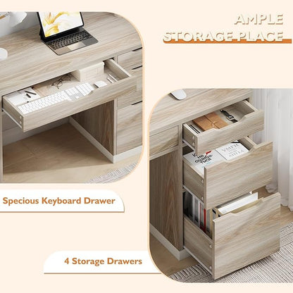 48 Inch Small Desk with Drawers, Computer Desk with Storage File Cabinet for Bedroom, Office Desk with Storage for Small Space, Walnut