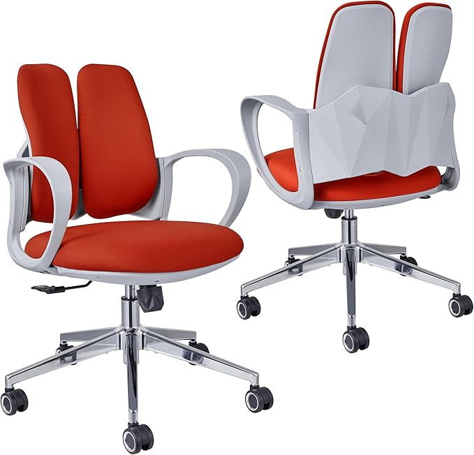 Ergonomic Office Chair Desk Chair Dual-backrest Computer Chair with Flexible Lumbar Support and Adjustable Height, 500lbs Extra Wide Seat with Wheels, for Home & Office Use Red
