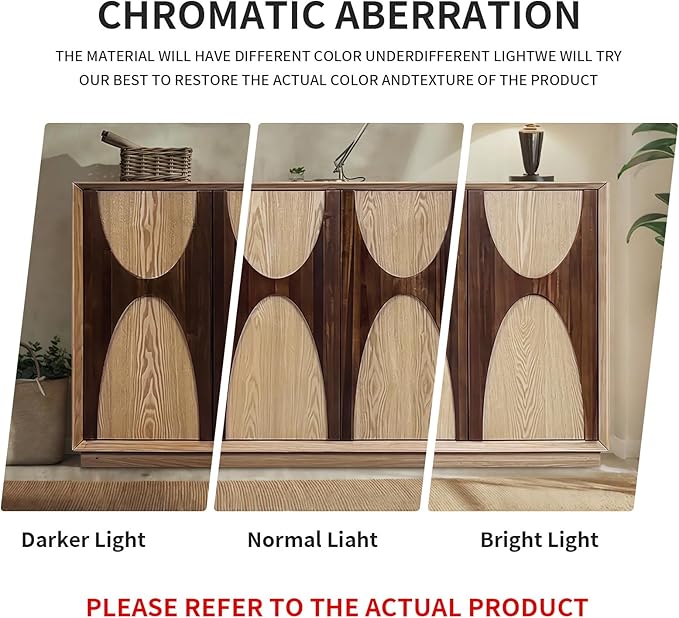 LKTART 59" Sideboard Buffet Cabinet Retro Accent Storage Cabinet with Magnetic Door Latches Adjustable Shelf for Living Room Kitchen(Natural)