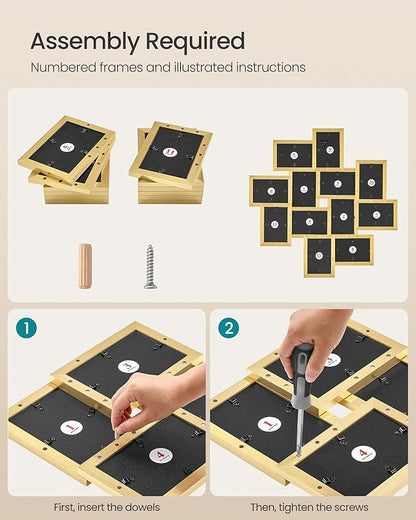 SONGMICS 4x6 Collage Picture Frames, 12-Pack Photo Collage Frame for Wall Decor, Glass Front, Assembly Required, Christmas Gift, Pale Gold URPF022A01
