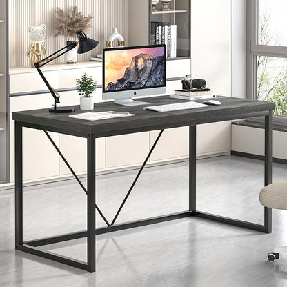 EXCEFUR Modern Computer Desk, Small Home Office Desk, Wood and Metal Writing Study Table Workstation for Bedroom Living Room, Rustic Grey, 47 inch