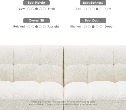 mopio 76.4" Futon Sofa Bed, Couch, Loveseat, Sleeper Sofa, Mid Century Modern Futon Couch, Sofa Cama, Couches for Living Room (Aaron, Pearl White Boucle)