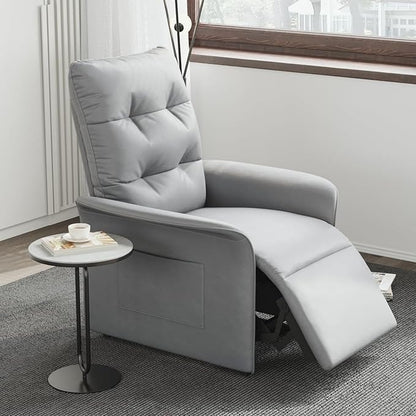 Power Recliner Accent Chair with Side Pocket High-Back 180° Recline Faux Leather Living Room Chairs, Comfy Chair for Bedroom Reading (Gray)