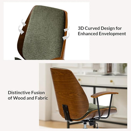 Modern Office Chair with Bentwood Polyester Upholstery Ergonomic Swivel Desk Chair with Adjustable Height for Home Office or Study Green