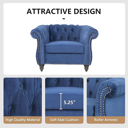 2 Piece Living Room Furniture Set, Velvet Loveseat and Chair Set, Mid Century Modern Upholstered Sofa Couch with Cushions, Comfy Tufted Chesterfield Couches for Living Room, Bedroom, Office
