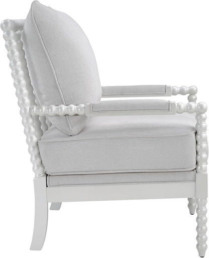 Morden Fort Linen Fabric Spindle Accent Chair with Wood Frame, French Style Accent Chairs with Padded Spring Seat and Armrest Pads, Brushed Base for Living Room Bedroom Farmhouse Office Balcony