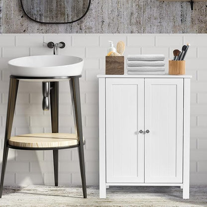 COSTWAY Bathroom Floor Cabinet - Freestanding Side Storage Organizer with Double Doors & Adjustable Shelf, Wooden Storage Cabinet for Living Room, Bedroom, Kitchen, Entryway (White)