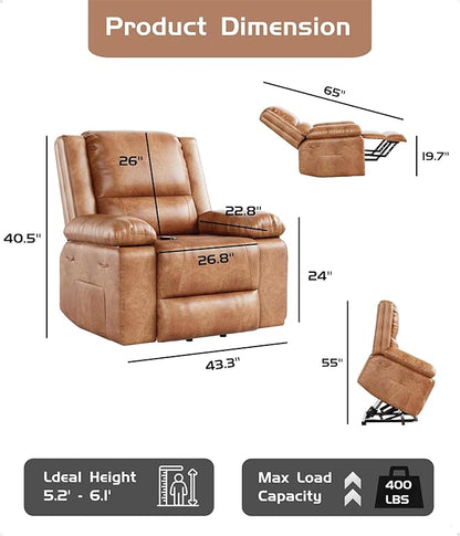 GarveeHome Oversized Wide Power Lift Recliner Chair - Heat and Massage, PU Leather, Adjustable Back and Legs, Electric Lift Chair Designed for The Elderly and People with Mobility impaired