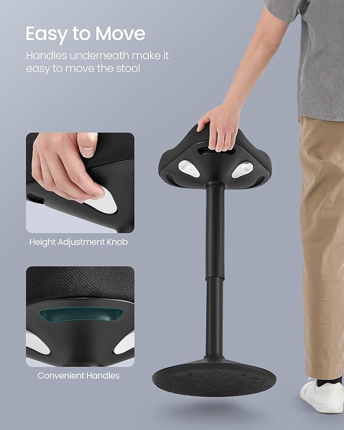 SONGMICS Ergonomic Wobble Stool, Height Adjustable Standing Desk Stool 23.3-33.1 Inches, Swivel Balance Chair with Non-Slip Base, Saddle Seat, for Active Sitting, Office, Home, Ink Black UOSC008B01
