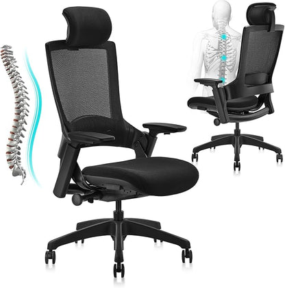 CLATINA Ergonomic High Swivel Executive Chair with Adjustable Height Head 3D Arm Rest Lumbar Support and Upholstered Back for Home Office Black Mesh 2 Pack