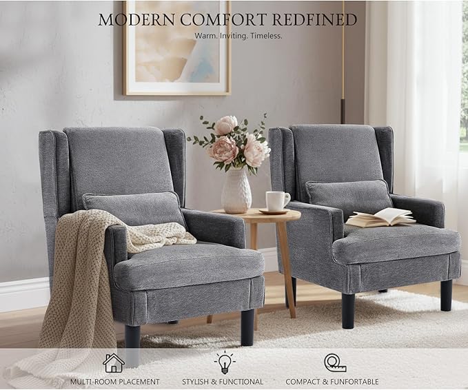 Modern Accent Chair for Living Room Chairs Upholstered Oversized Reading Chair Accent Chairs for Living Room Chair Arm Chair with High Back and Wood Legs,Armchair Comfy Chair for Bedroom(Grey)