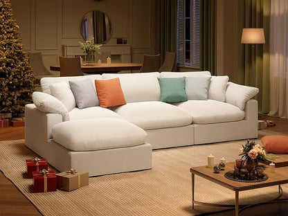 Oversize Cloud Modular Sectional Sofa,110.8" L Shape 3 Seaters with Chaise Down Filled Comfort Sofa Detachable Couch Cushion Covers for Living Room,White