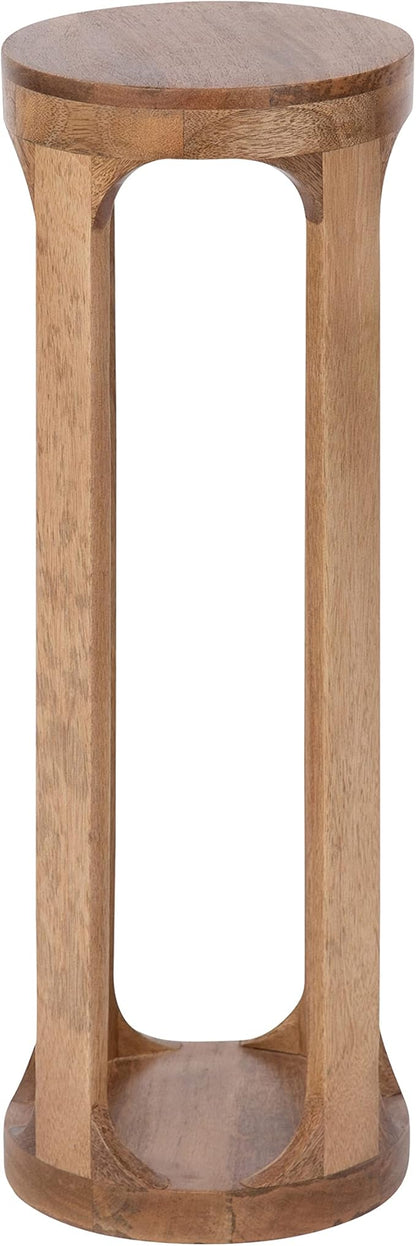 Kate and Laurel Dahl Wooden Round Drink Table; 8 x 23; Natural Brown; Transitional Boho Circle Wood Accent Pedestal Table for Living Room Plant Stand or Small Bedroom Nightstand