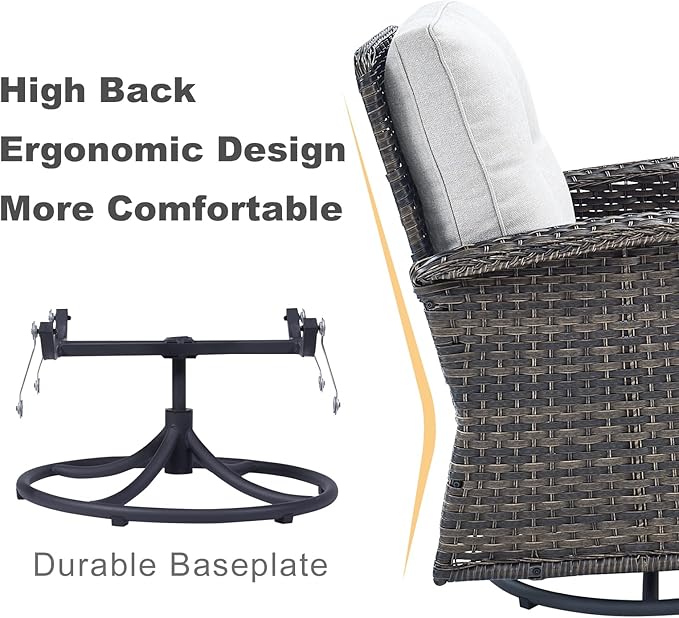 HUMMUH Patio Furniture 7-Piece PE Wicker Outdoor Conversation Set,All-Weather Rattan Swivel Chairs with Ottomans Glider Loveseat for Backyard,Poolside,Deck