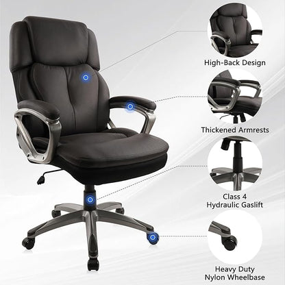 CLATINA Big and Tall Executive Office Chair, Extra Wide Seat, 500 LBS Capacity Heavy Duty Ergonomic Cloth Desk Chair with Wheels and Padded Armrests, High Back Fabric Computer Task Chair, Black