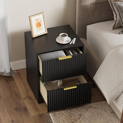 3-Piece Modern Bedroom Furniture Set, Wide 6-Drawer Dresser & 2-Drawer Nightstands Set of 2, Natural Wood Dresser and Nightstand Sets for Bedroom, Hallway, Black