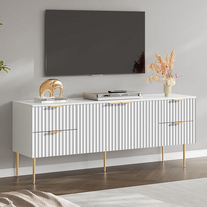 SICOTAS TV Stand for 55/60/65/70 Inch TV - 62 Inch TV Stands for Living Room Entertainment Center with 4 Drawers, Fluted Modern TV Media Console Television Cabinet for Bedroom (White,1 Piece)