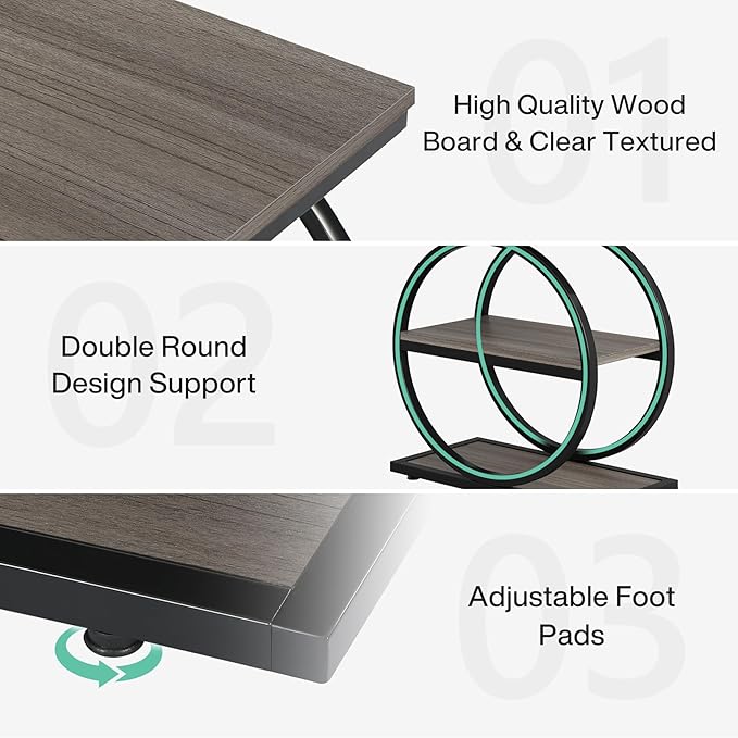 LITTLE TREE 3-Tier End Table, Grey Side End Table with Storage Shelves, Small Sofa Side Table for Living Room, Slim Nightstand and Bedside Table with Black Double Round Metal Legs