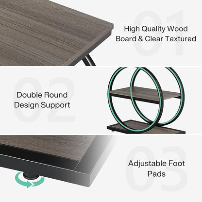LITTLE TREE 3-Tier End Table, Grey Side End Table with Storage Shelves, Small Sofa Side Table for Living Room, Slim Nightstand and Bedside Table with Black Double Round Metal Legs