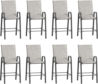 Amopatio Outdoor Stools Set of 8, Comfortable High Back Patio Chairs, All-Weather Textile Patio Bar Stools, Sturdy for Backyard, Porch, Balcony, Light Grey