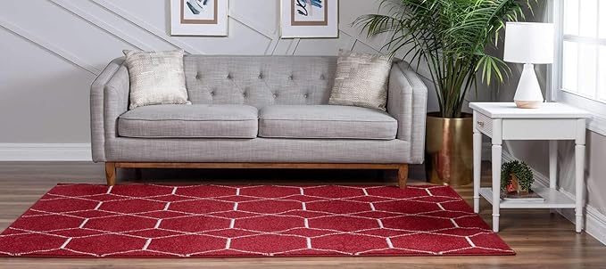 Unique Loom Trellis Frieze Collection Area Rug - Geometric (8' x 10', Red/ Ivory)