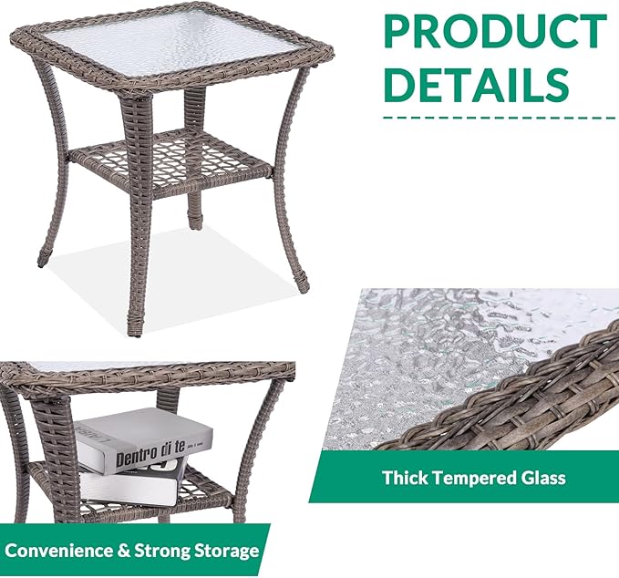 VIVIJASON 5-Piece Outdoor Patio Wicker Conversation Sets, All Weather Outdoor Rattan Furniture Set Includes Glider Loveseat, 2 Coffee Table, 2 Rocking Chairs with Cushions for Backyard, Grey