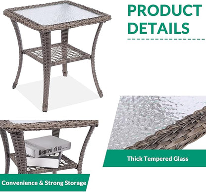 VIVIJASON 5-Piece Outdoor Patio Wicker Conversation Sets, All Weather Outdoor Rattan Furniture Set Includes Glider Loveseat, 2 Coffee Table, 2 Rocking Chairs with Cushions for Backyard, Grey