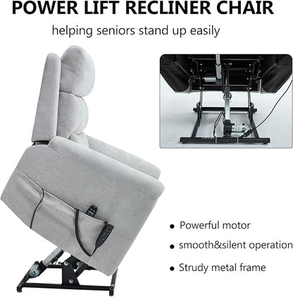 PELUMY Power Lift Recliner Chair for Elderly with Massage and Heat, Dual Motor Heavy Duty 350lbs Recliner, 8-Point Vibration & Lumbar Heating, Electric Lift Chair (Chenille, Light Grey)