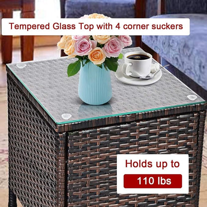 COSTWAY 3 PCS Patio Furniture Set, Outdoor Wicker Conversation Set with Tempered Glass Coffee Table, Seat Cushions, Rattan Wicker Chairs for Poolside Balcony Porch Backyard, Red